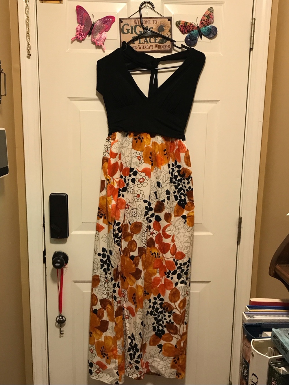 London Times Women’s Black Bodice Autumn Floral Maxi Dress